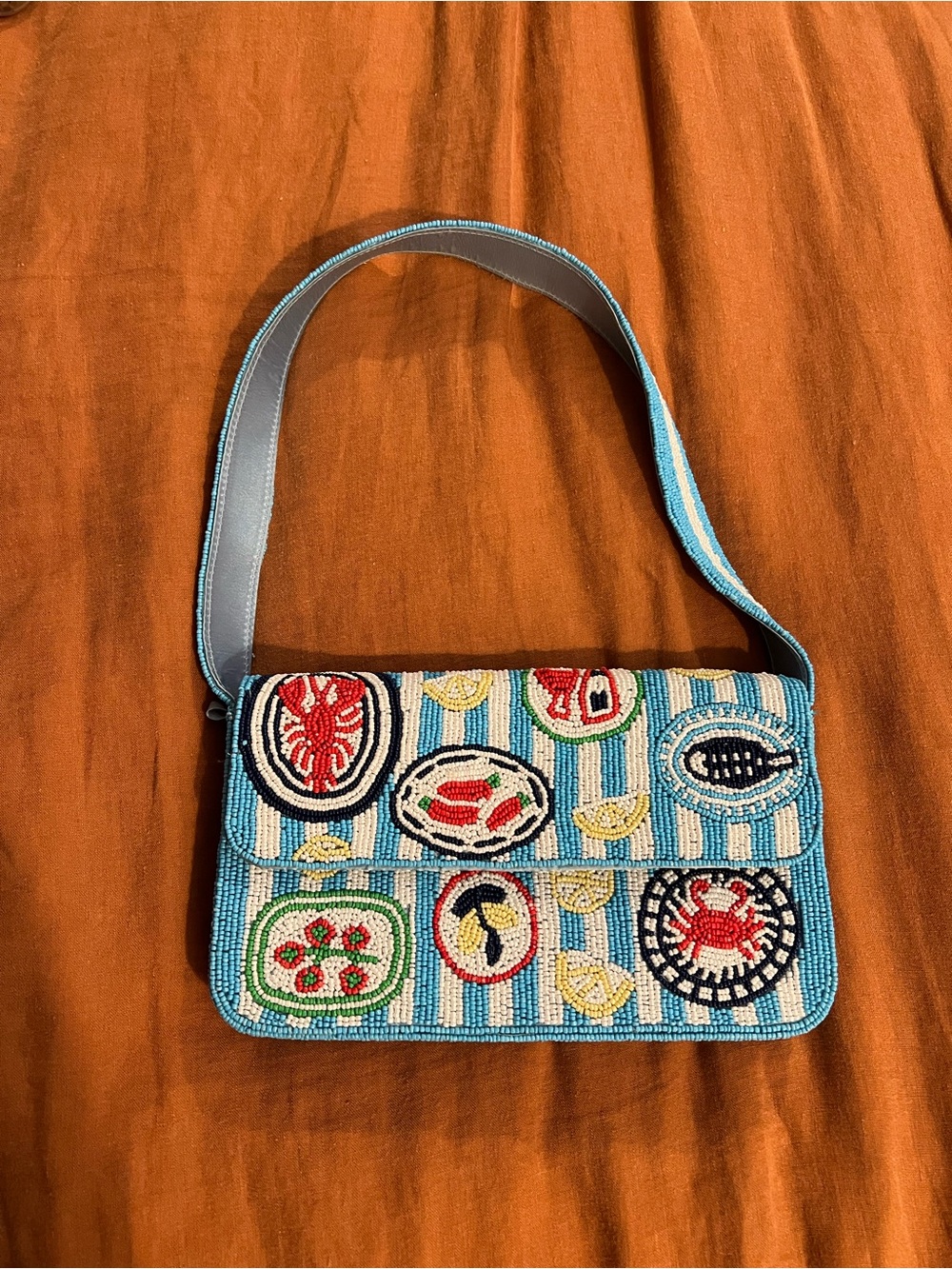 Coastal Beaded Blue and White Shoulder Bag - Picture 1 of 5